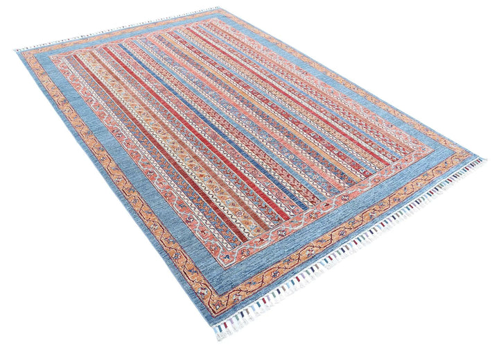 Blue Afghan Shaal Rug 5'6" x 7'10" Hand-Knotted | No. AT11199