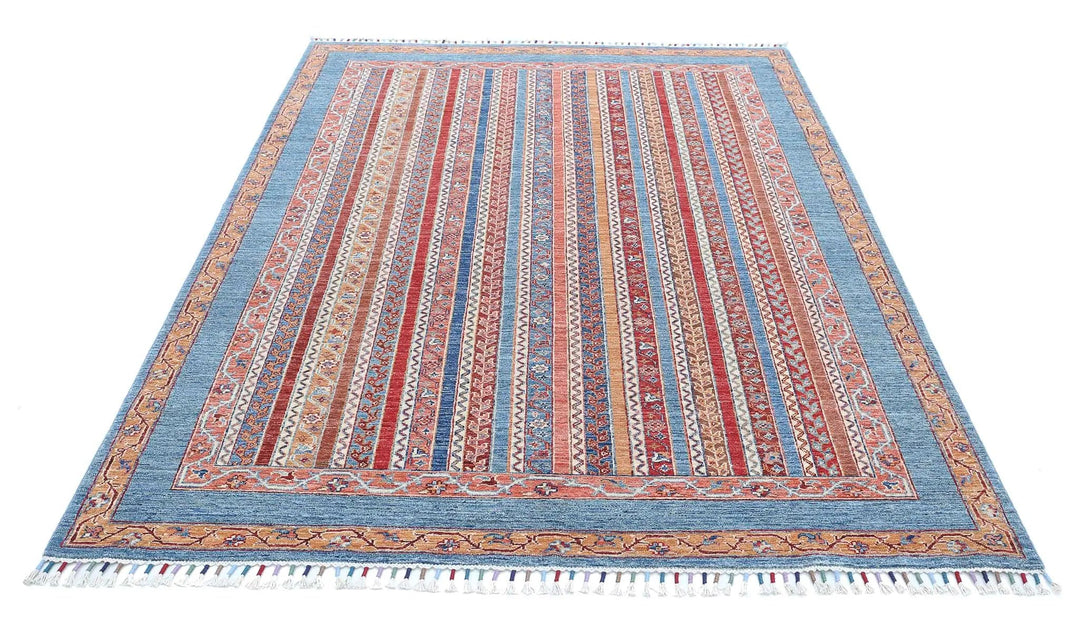 Blue Afghan Shaal Rug 5'6" x 7'10" Hand-Knotted | No. AT11199