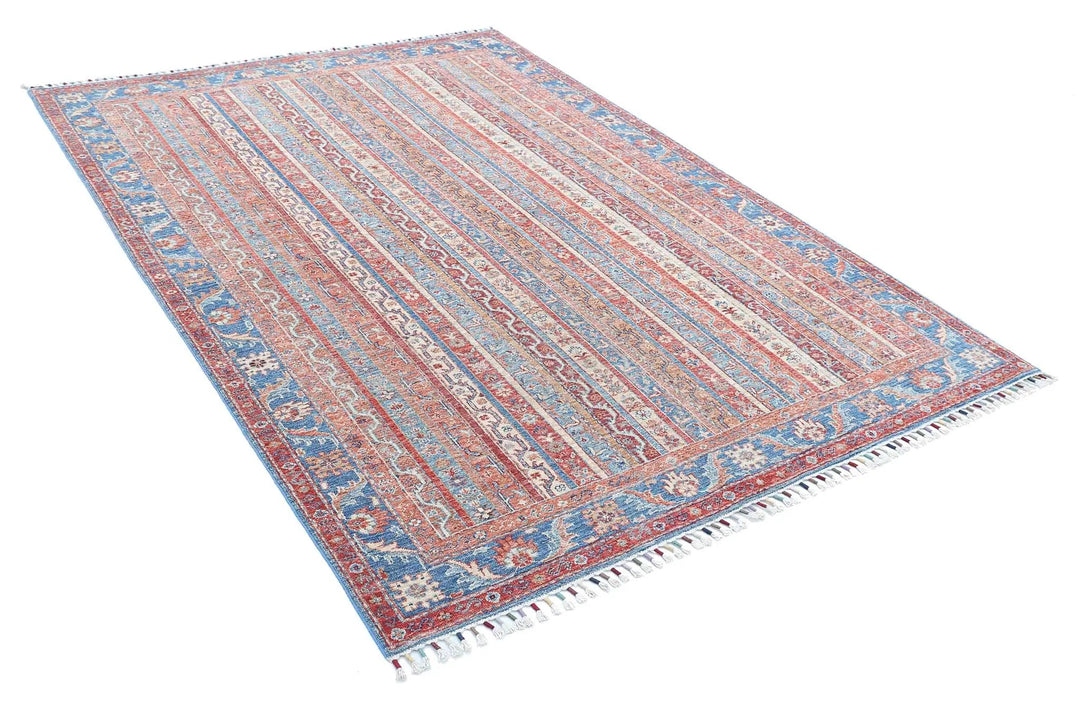 Blue Afghan Shaal Rug 5'6" x 7'9" Hand-Knotted | No. AT55082