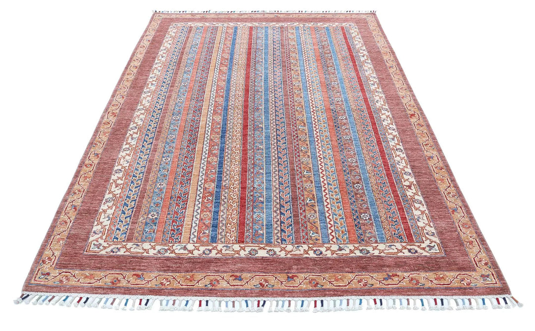 Brown Afghan Oriental Rug 5'6" x 7'9" Hand-Knotted | No. AT91500