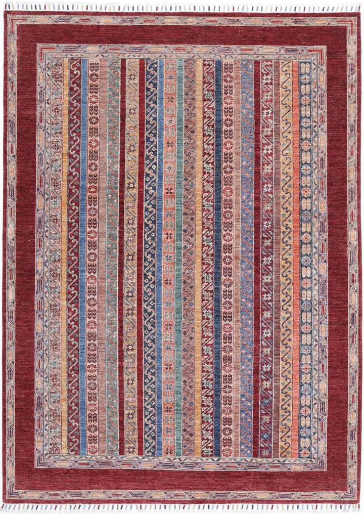 Brown Afghan Oriental Rug 5' 7" x 7' 11" Hand-Knotted | No. AT71074