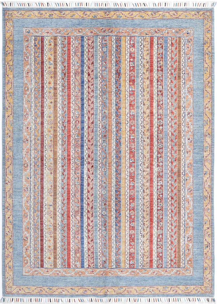 Blue Afghan Oriental Rug 5' 8" x 7' 6" Hand-Knotted | No. AT64508