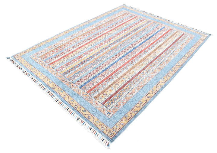 Blue Afghan Oriental Rug 5' 8" x 7' 6" Hand-Knotted | No. AT64508