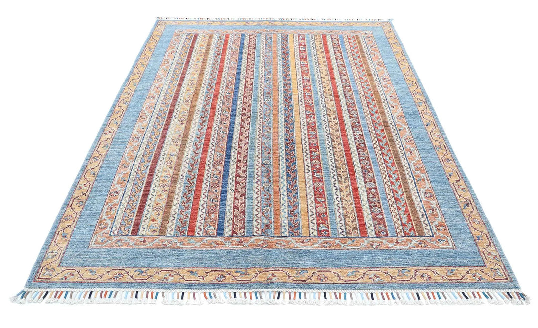 Blue Afghan Oriental Rug 5' 8" x 7' 6" Hand-Knotted | No. AT64508
