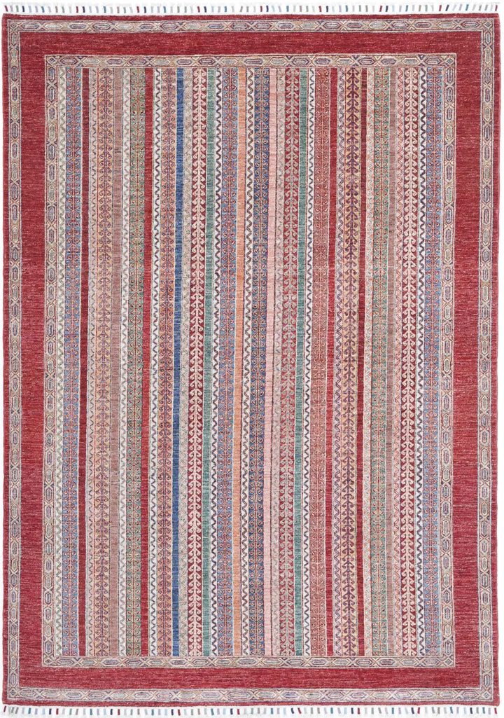 Red Afghan Oriental Rug 5' 8" x 8' 0" Hand-Knotted | No. AT90513