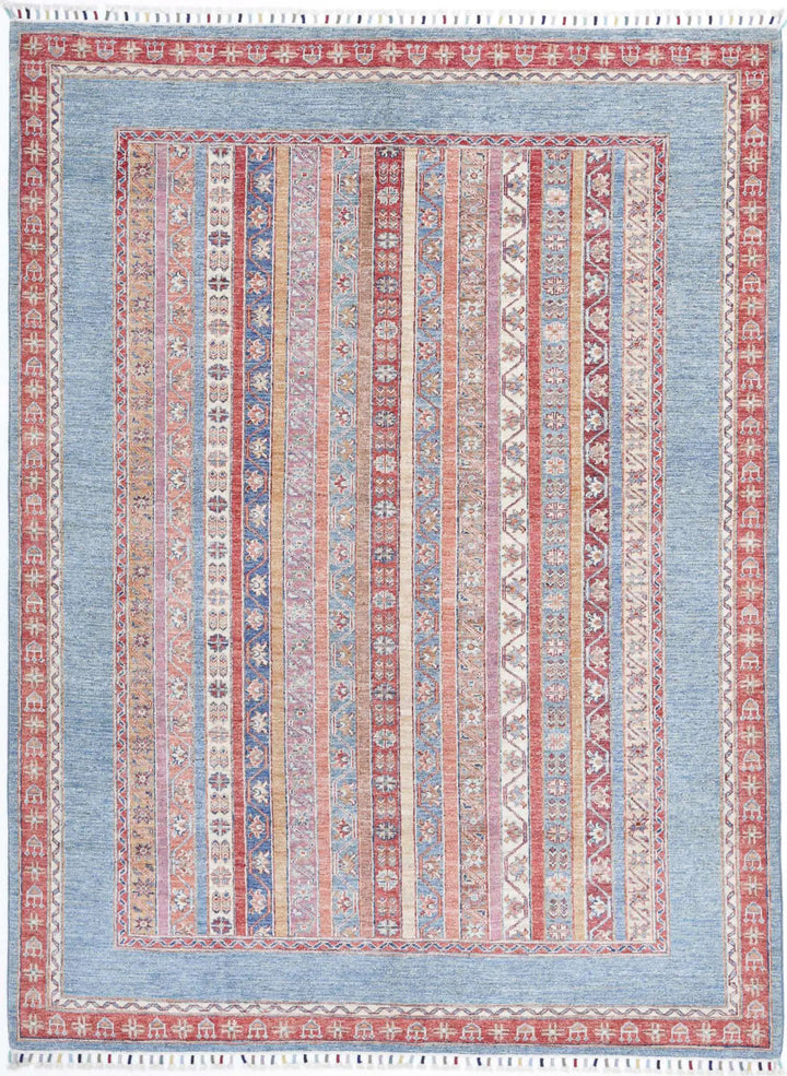 Blue Afghan Oriental Rug 5' 9" x 7' 8" Hand-Knotted | No. AT49905