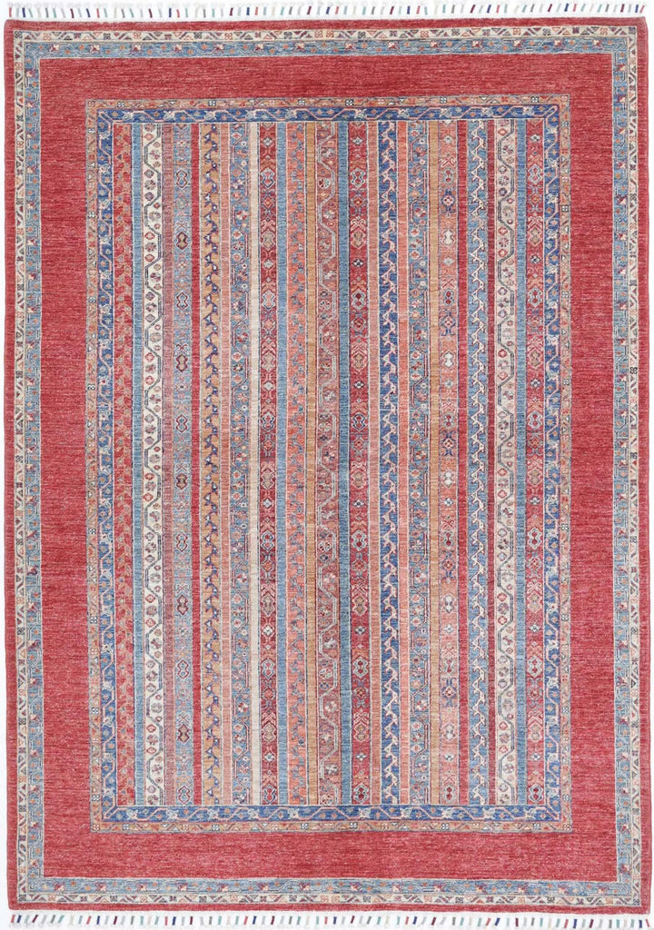 Red Afghan Oriental Rug 5' 9" x 7' 9" Hand-Knotted | No. AT19147