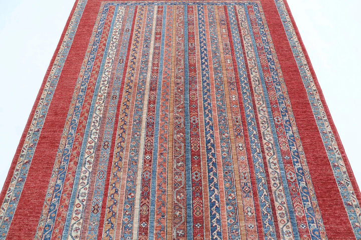 Red Afghan Oriental Rug 5' 9" x 7' 9" Hand-Knotted | No. AT19147