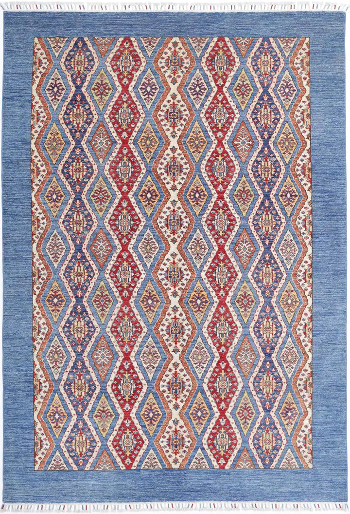 Blue Afghan Shaal Rug 6' 3" x 9' 4" Hand-Knotted