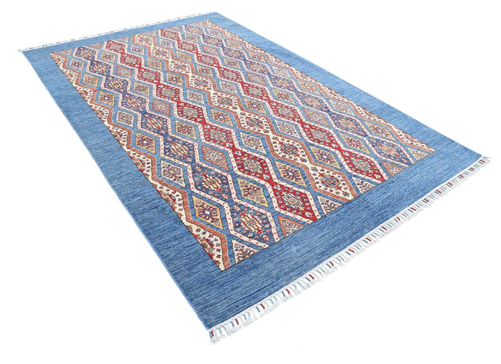 Blue Afghan Shaal Rug 6' 3" x 9' 4" Hand-Knotted | No. AT37731