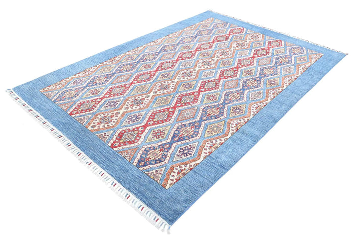 Blue Afghan Shaal Rug 6' 3" x 9' 4" Hand-Knotted | No. AT37731
