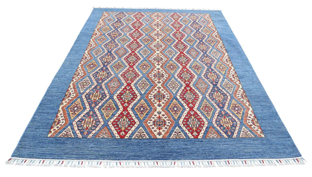 Blue Afghan Shaal Rug 6' 3" x 9' 4" Hand-Knotted | No. AT37731