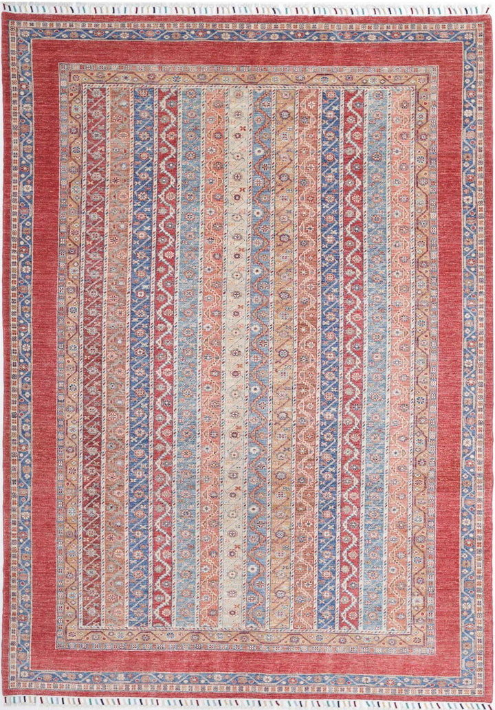 Red Afghan Oriental Rug 6' 8" x 9' 7" Hand-Knotted | No. AT18504