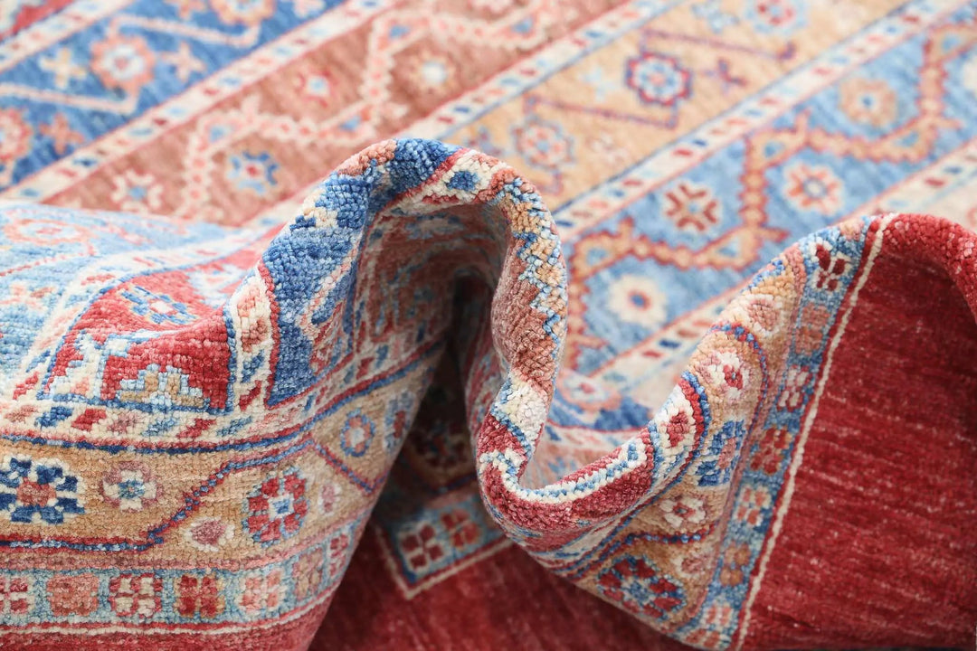 Red Afghan Oriental Rug 6' 8" x 9' 7" Hand-Knotted | No. AT18504