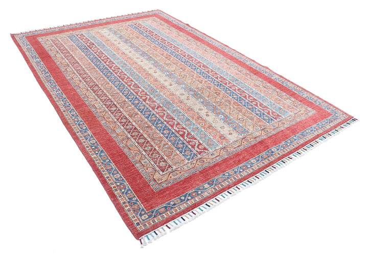 Red Afghan Oriental Rug 6' 8" x 9' 7" Hand-Knotted | No. AT18504