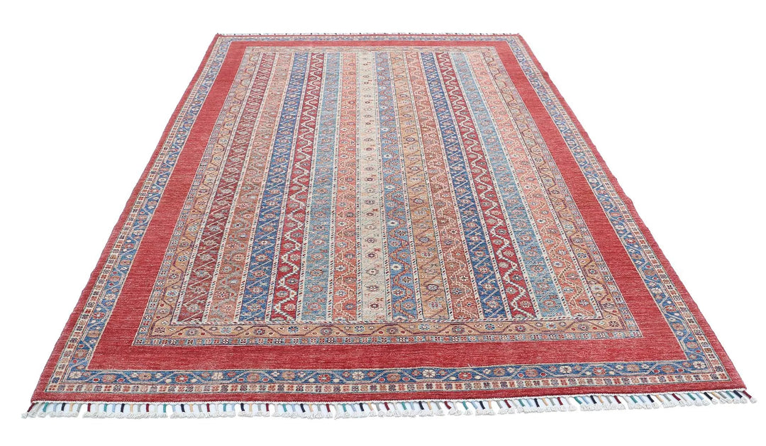Red Afghan Oriental Rug 6' 8" x 9' 7" Hand-Knotted | No. AT18504