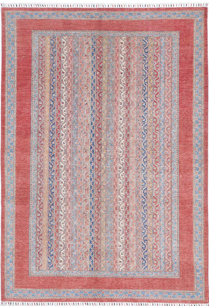 Red Afghan Oriental Rug 6' 8" x 9' 8" Hand-Knotted | No. AT43863
