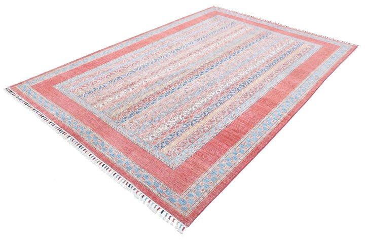 Red Afghan Oriental Rug 6' 8" x 9' 8" Hand-Knotted | No. AT43863