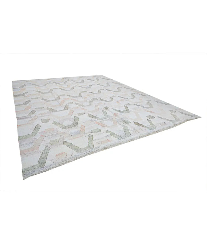 Hand Woven Modern Lily Cotton Kilim Rug 12' 0" x 14' 8" - No. AT916383