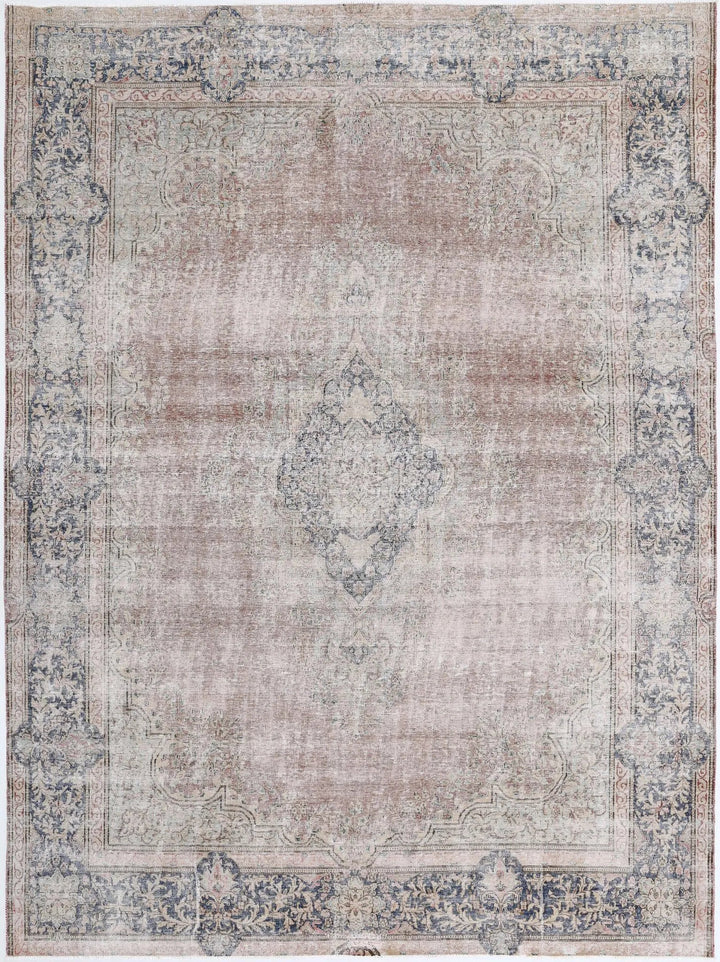 Hand Knotted Vintage Distressed Oriental Tabriz Wool Rug 9' 6" x 12' 9" - No. AT203615