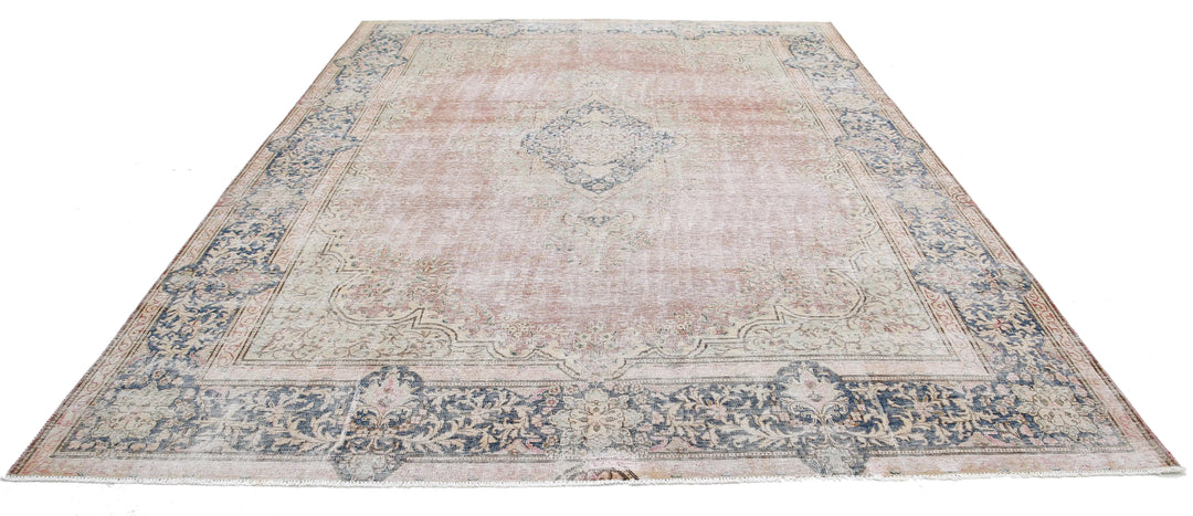 Hand Knotted Vintage Distressed Oriental Tabriz Wool Rug 9' 6" x 12' 9" - No. AT203615