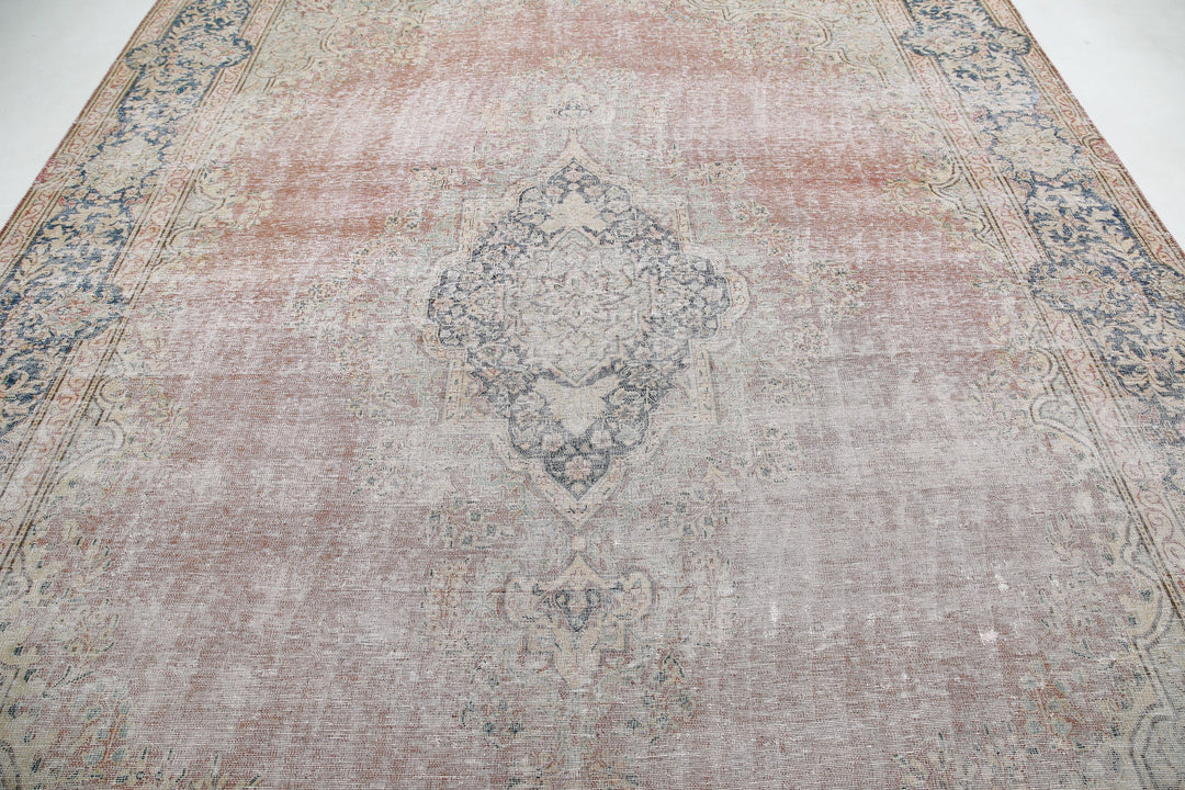 Hand Knotted Vintage Distressed Oriental Tabriz Wool Rug 9' 6" x 12' 9" - No. AT203615