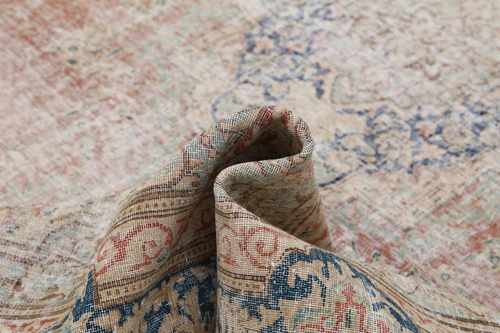 Hand Knotted Vintage Distressed Oriental Tabriz Wool Rug 9' 6" x 12' 9" - No. AT203615
