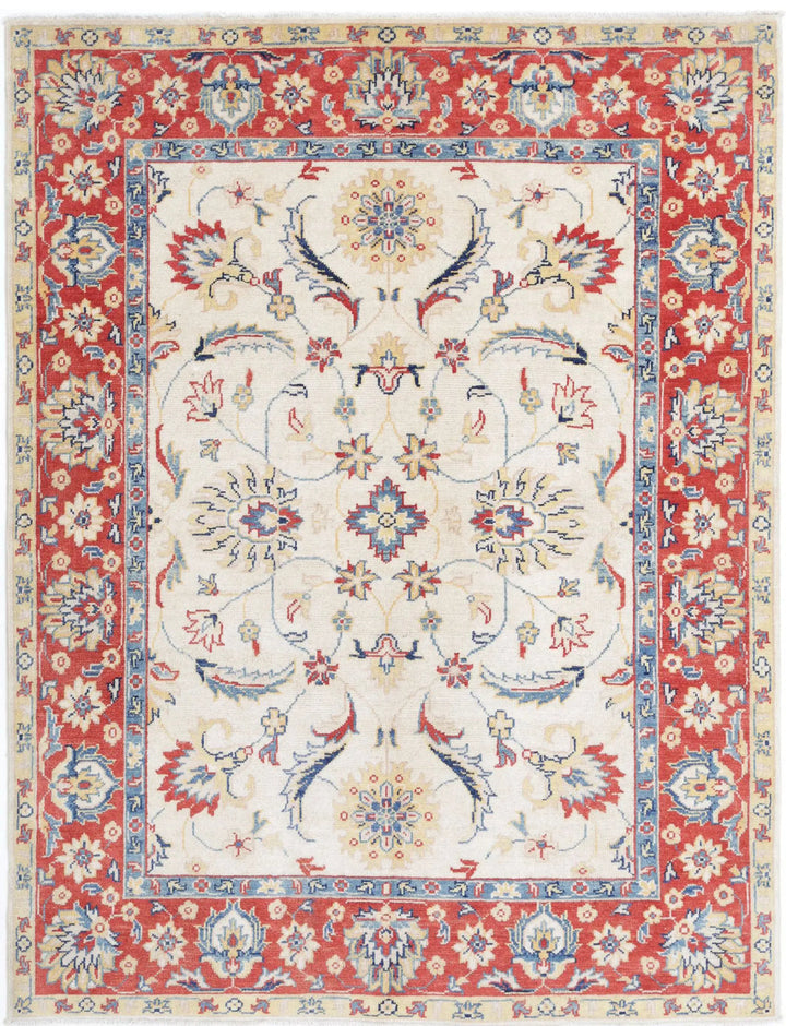 Afghan Ziegler Rug 4' 10" x 6' 4" Hand-Knotted