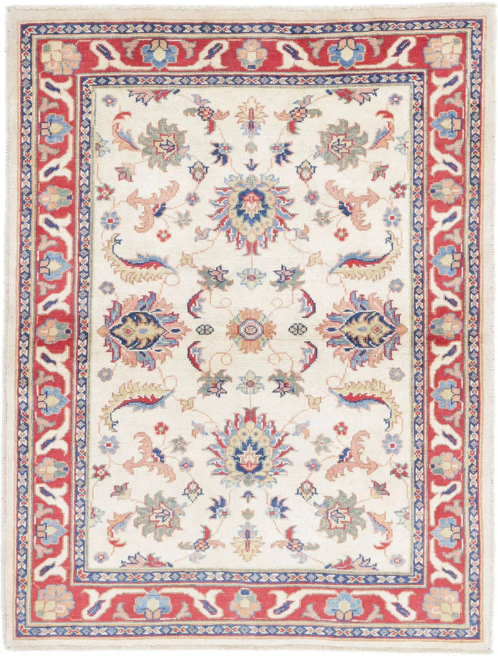Afghan Ziegler Rug 4' 2" x 5' 6" Hand-Knotted