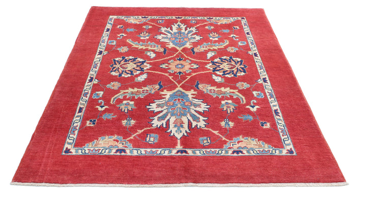 Afghan Ziegler Rug 5' 1" x 6' 7" Hand-Knotted | No. AT38415