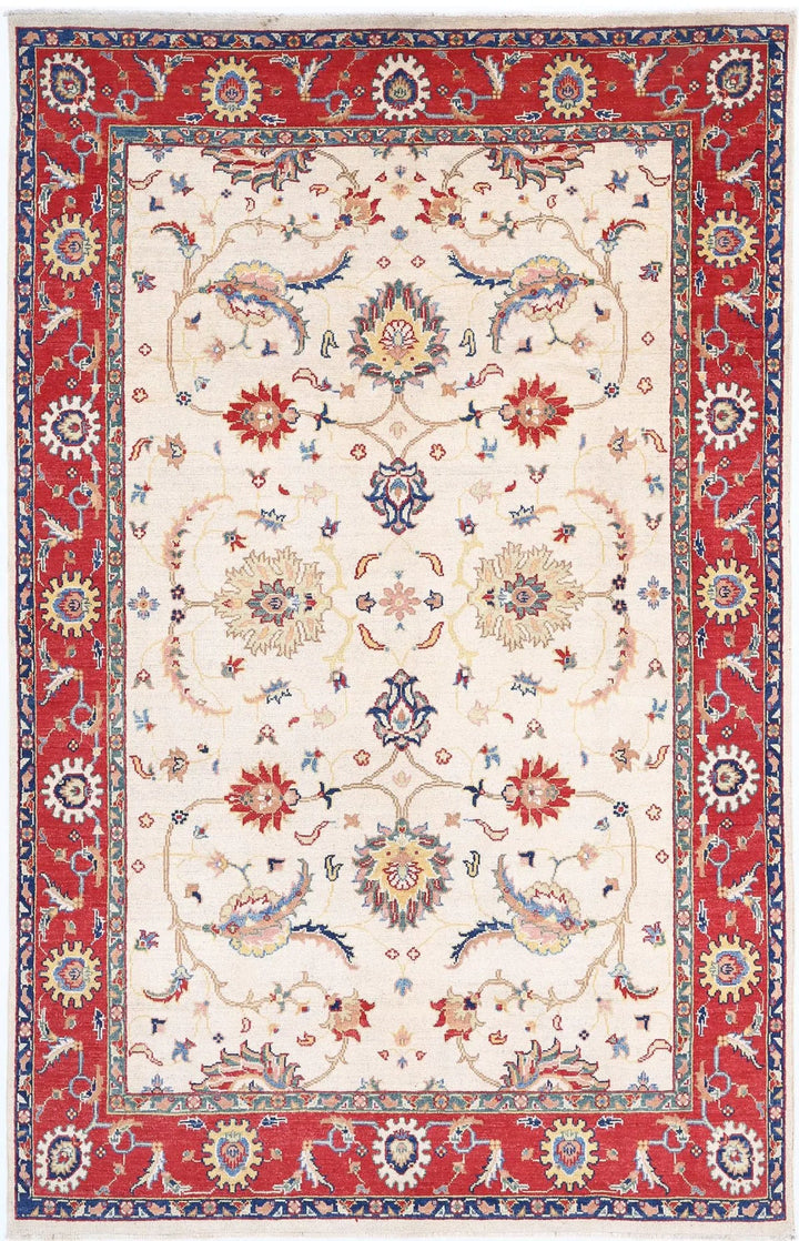 Afghan Ziegler Rug 6' 5" x 10' 2" Hand-Knotted