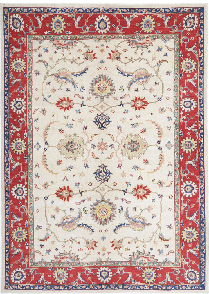 Afghan Ziegler Rug 6' 7" x 9' 3" Hand-Knotted