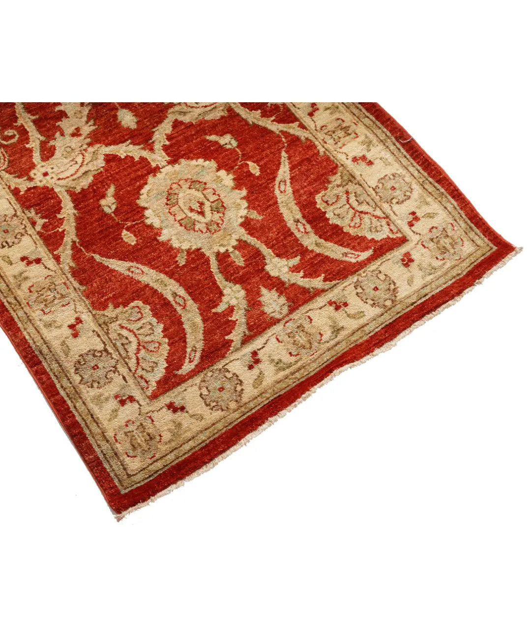 Red Afghan Ziegler Rug 2' 7" x 15' 2" Hand-Knotted reverse