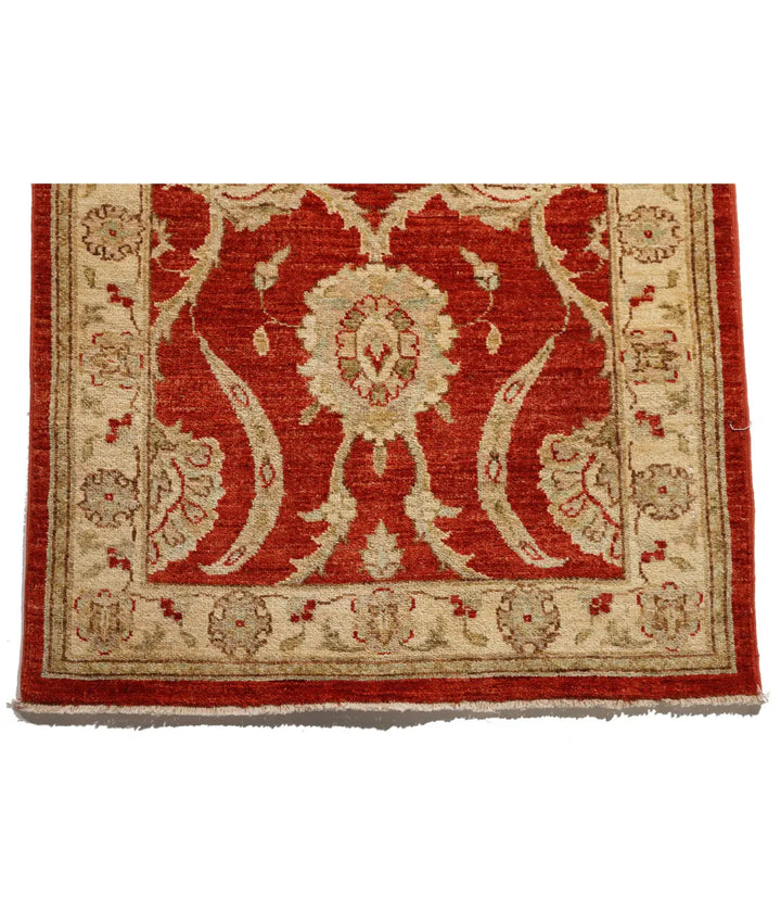 Red Afghan Ziegler Rug 2' 7" x 15' 2" Hand-Knotted border