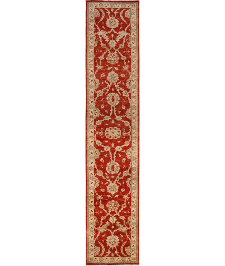 Red Afghan Ziegler Rug 2' 7" x 15' 2" Hand-Knotted
