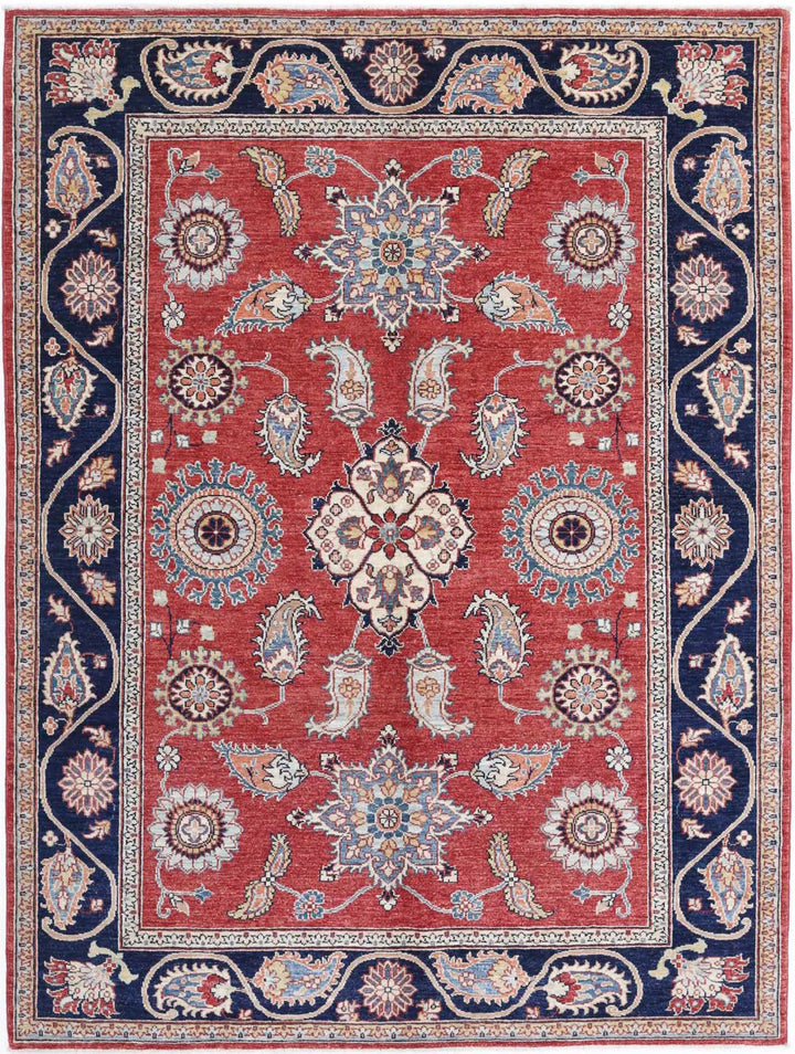 Afghan Ziegler Rug 4' 10" x 6' 5" Hand-Knotted