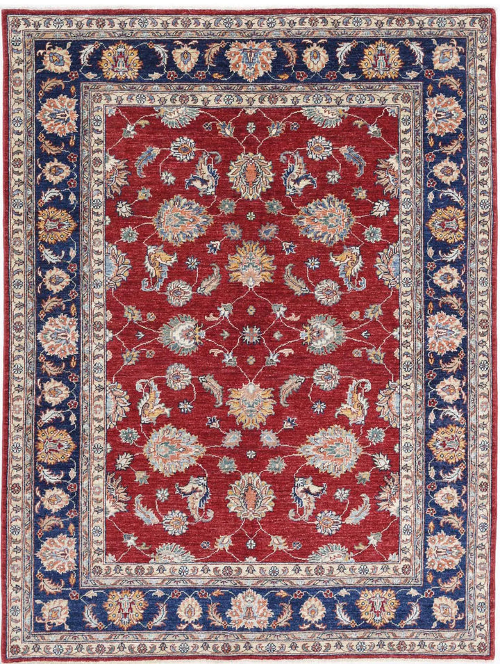 Afghan Ziegler Rug 4' 10" x 6' 5" Hand-Knotted