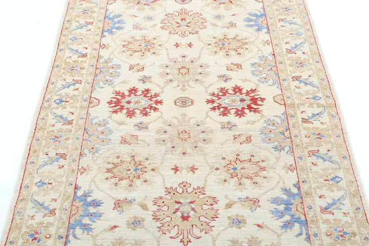 Ivory Afghan Ziegler Rug 4' 2" x 5' 8" Hand-Knotted | No. AT20485