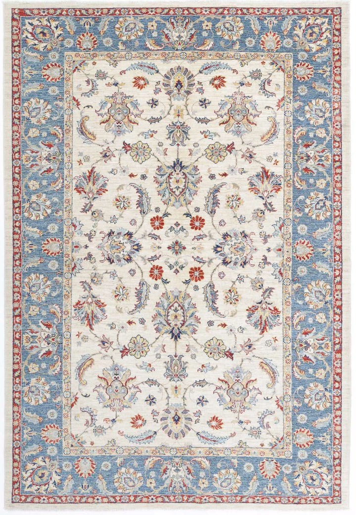 Ivory Afghan Ziegler Rug 5'6" x 8'1" Hand-Knotted