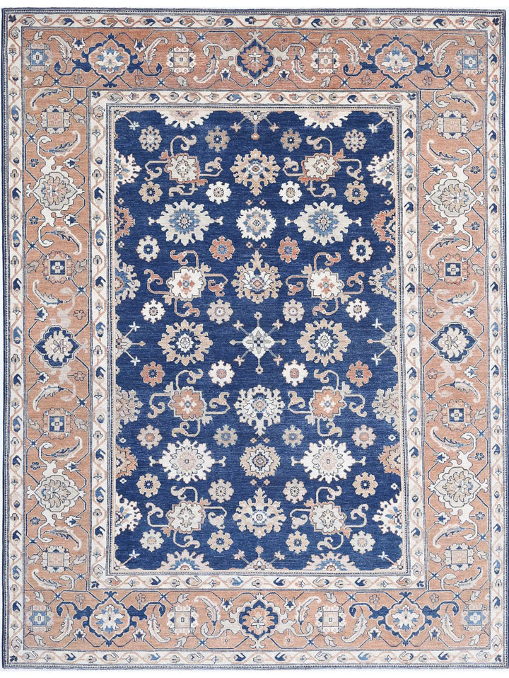 Blue Afghan Ziegler Rug 8' 7" x 11' 3" Hand-Knotted