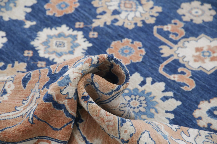 Blue Afghan Ziegler Rug 8' 7" x 11' 3" Hand-Knotted | No. AT36430