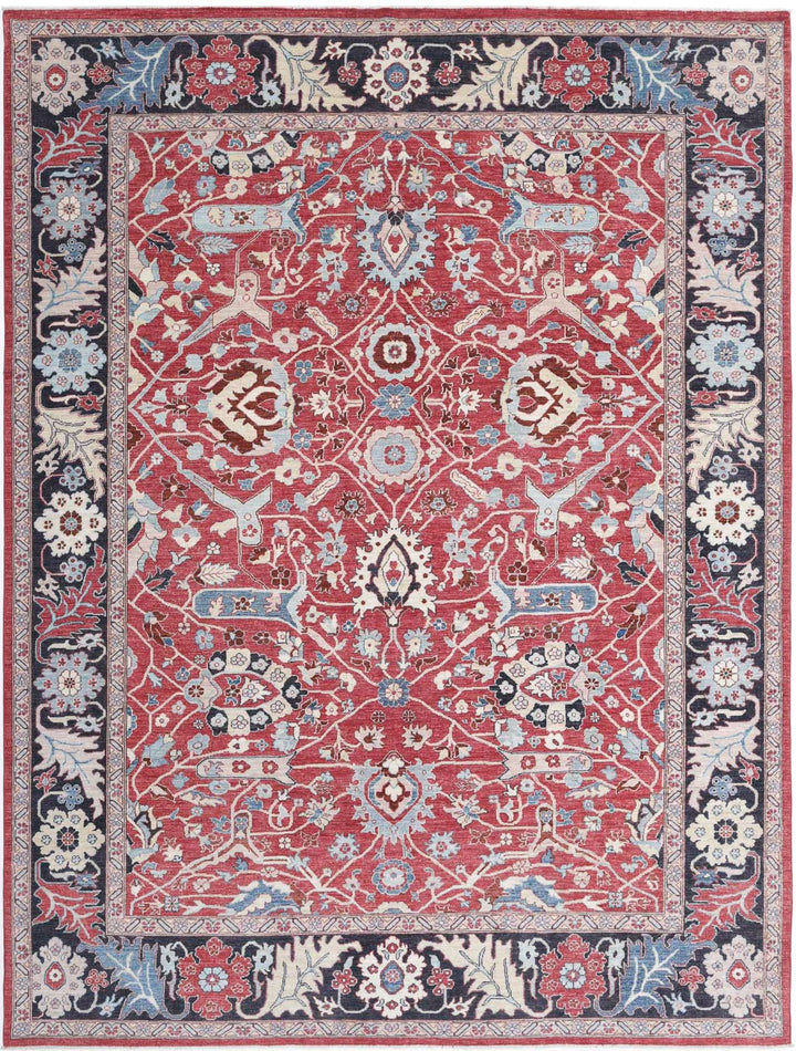 Red Afghan Ziegler Rug 8' 9" x 11' 8" Hand-Knotted
