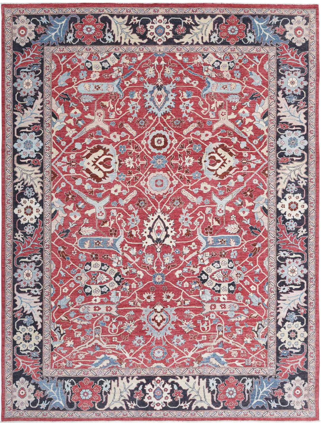 Red Afghan Ziegler Rug 8' 9" x 11' 8" Hand-Knotted
