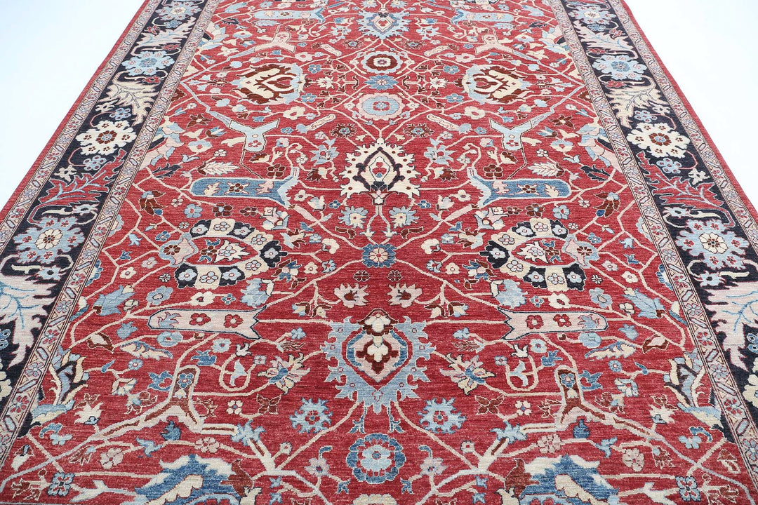 Red Afghan Ziegler Rug 8' 9" x 11' 8" Hand-Knotted detail
