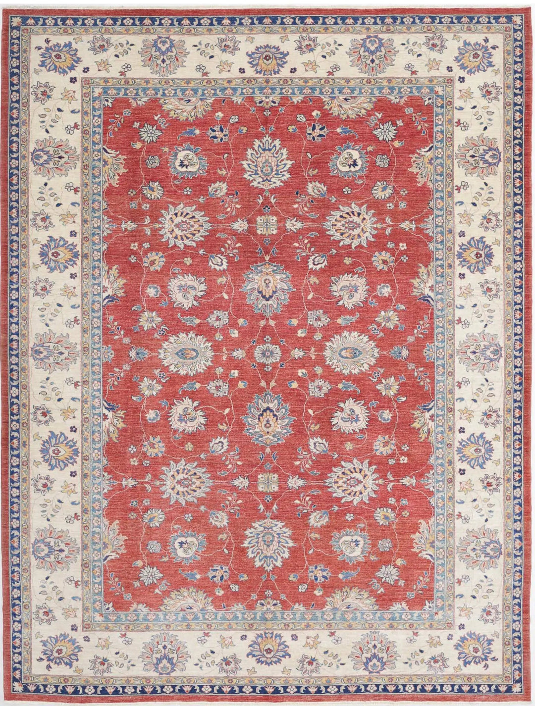 Red Afghan Ziegler Rug 9' 2" x 11' 10" Hand-Knotted