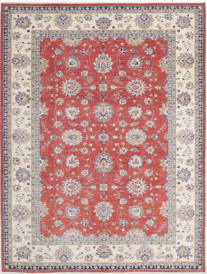 Red Afghan Ziegler Rug 9' 2" x 11' 10" Hand-Knotted