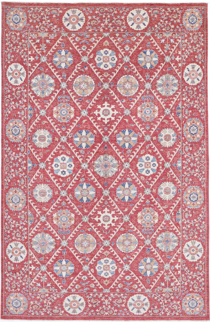 Afghan Ziegler Suzani Rug 6' 4" x 10' 2" Hand-Knotted