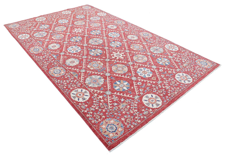 Afghan Ziegler Suzani Rug 6' 4" x 10' 2" Hand-Knotted | No. AT38445