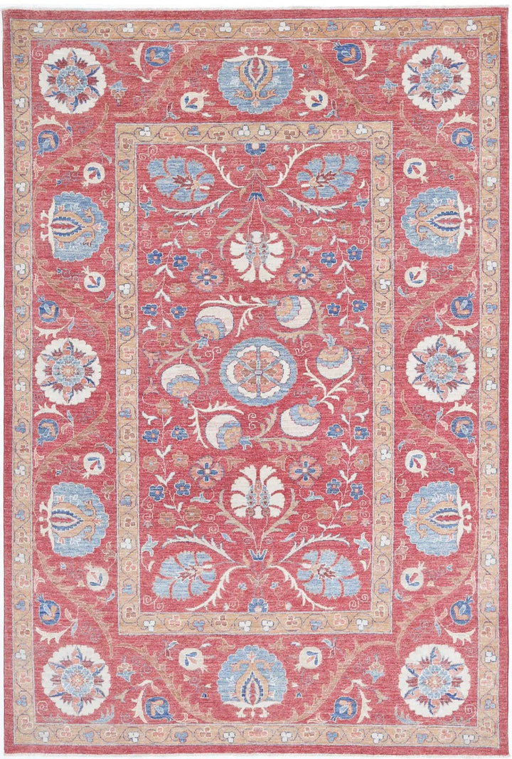 Afghan Ziegler Suzani Rug 6' 7" x 9' 10" Hand-Knotted