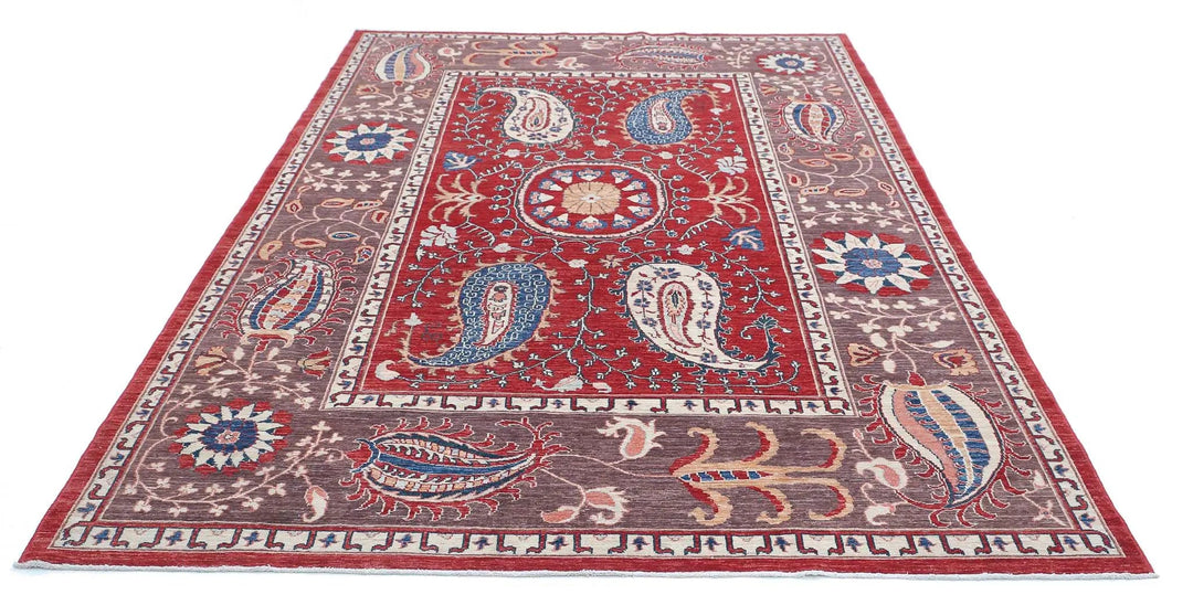 Afghan Ziegler Suzani Rug 6' 7" x 9' 9" Hand-Knotted | No. AT70769